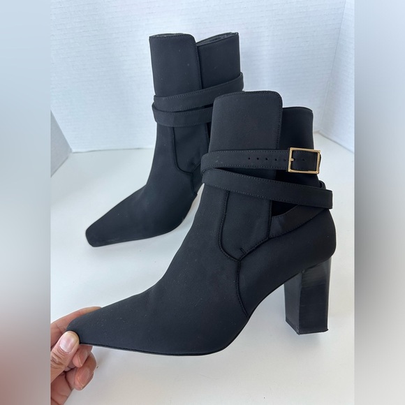 Good American Bombshell Black Buckle Ankle Boots Size 9 - Picture 6 of 10